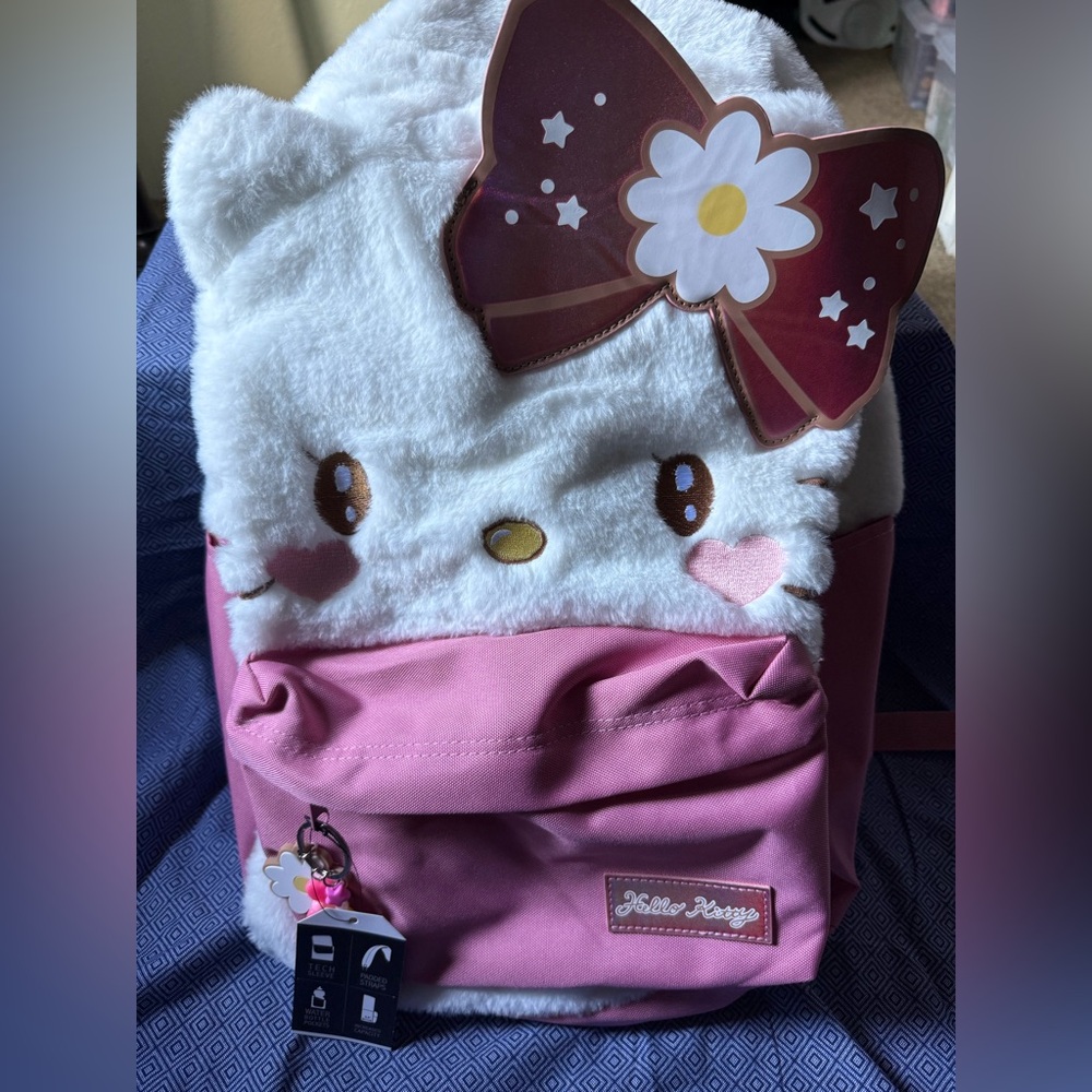 Hello Kitty Kawaii Plush/Fuzzy 18” Backpack-NWT